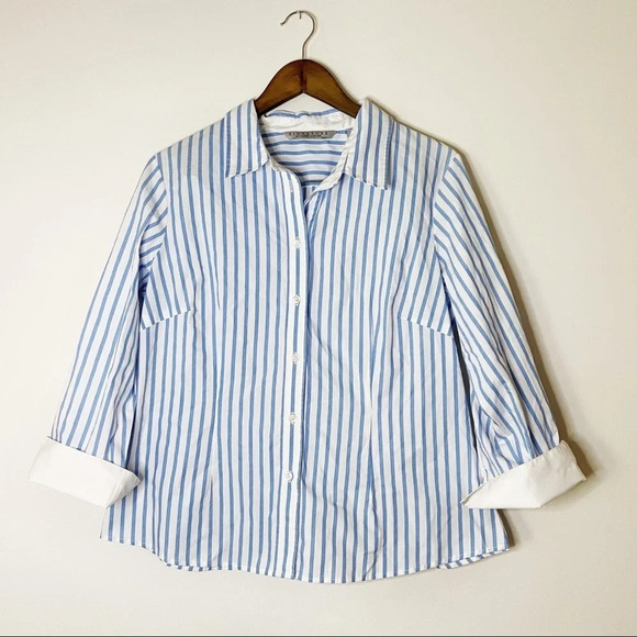 Striped Cotton Shirt Office Work Professional Button Up Shirt Size XL Petite - Picture 1 of 11